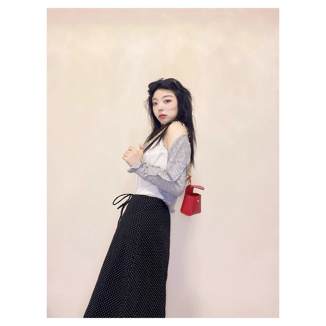 法式小众波点中长裙半身裙小香风高低腰系带调节气质设计感百搭