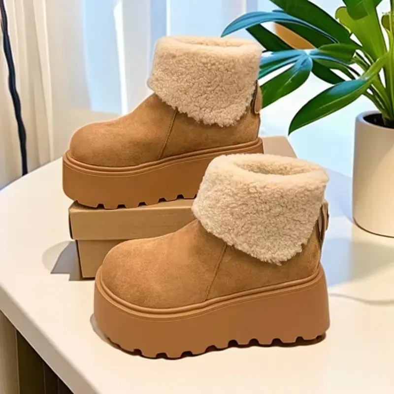厚底增高雪地靴女2025新款冬季加绒加厚保暖毛毛短靴时尚东北棉鞋