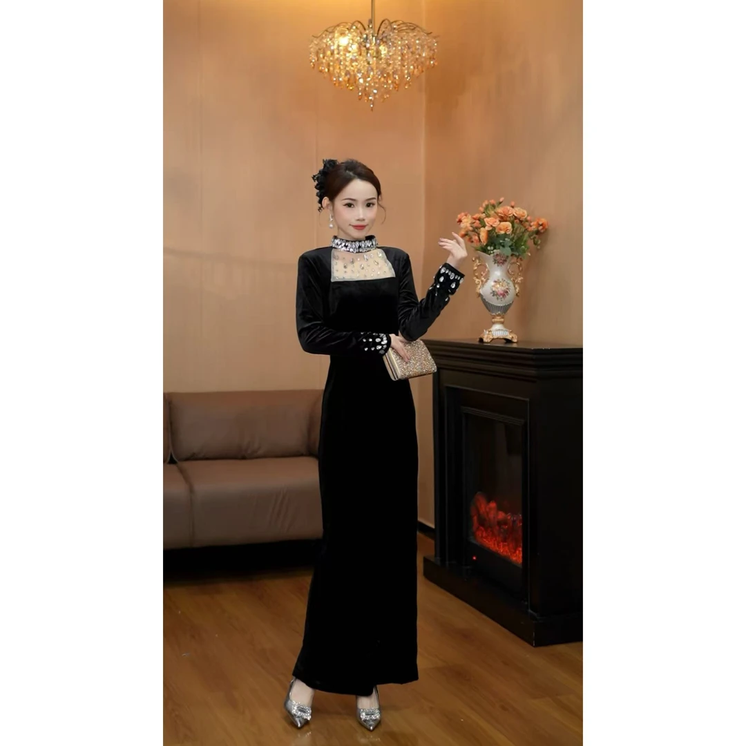 6752【落秋】法式高级感优雅修身气质收腰显瘦连衣裙