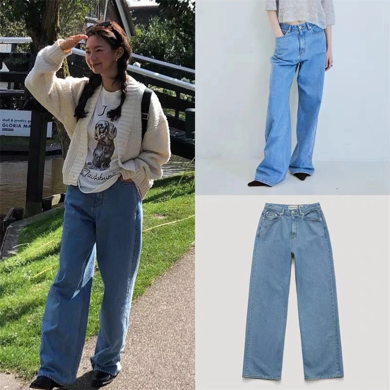 韩国单 FARVEN 直筒水洗棉牛仔裤