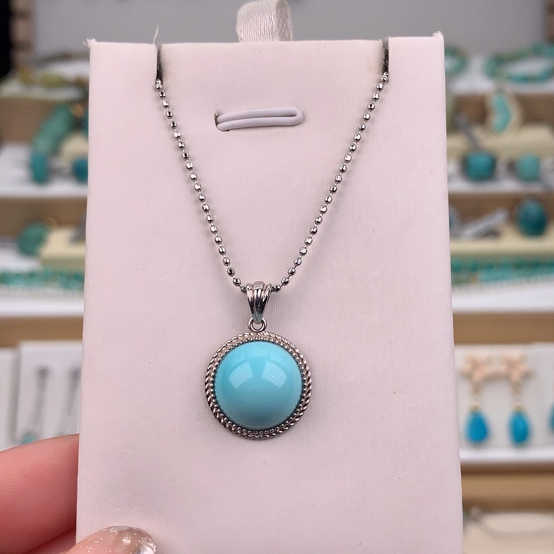 绿松石银S925镶嵌吊坠(赠链)