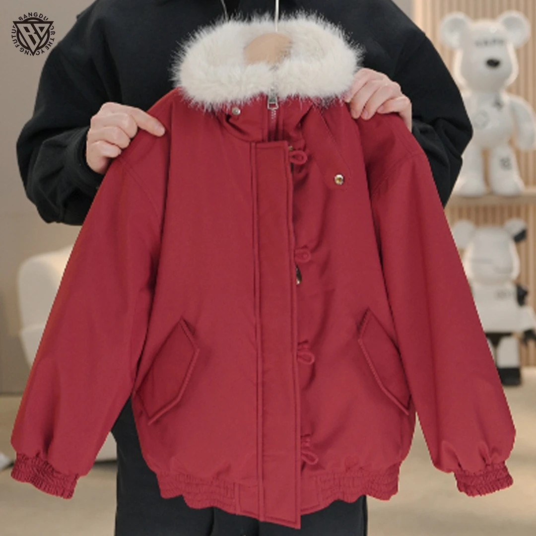 【棒嘟优优】男女童韩系加绒加厚连帽棉服冬季2025洋气毛毛外套150