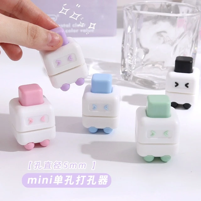 可爱迷你单孔打孔机机器人多孔圆形打孔器学生装订活页本手账工具