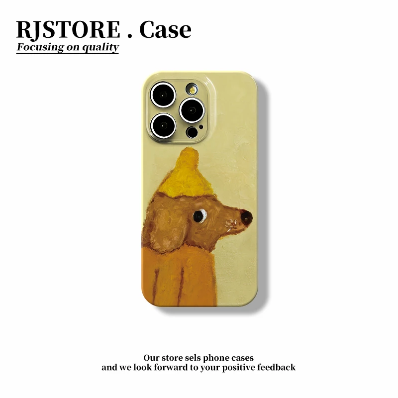 奥菲顿油画黄帽小狗适用iphone1615菲林手机壳华为vivo小米oppo套