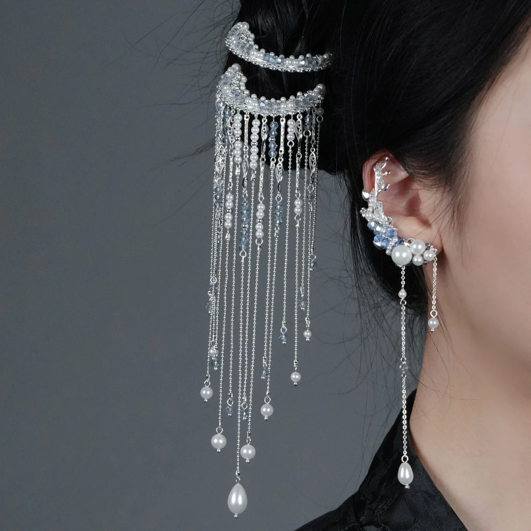 吾珥流光系列「甘霖缀玉」发钗银色版本流光新中式流苏设计感