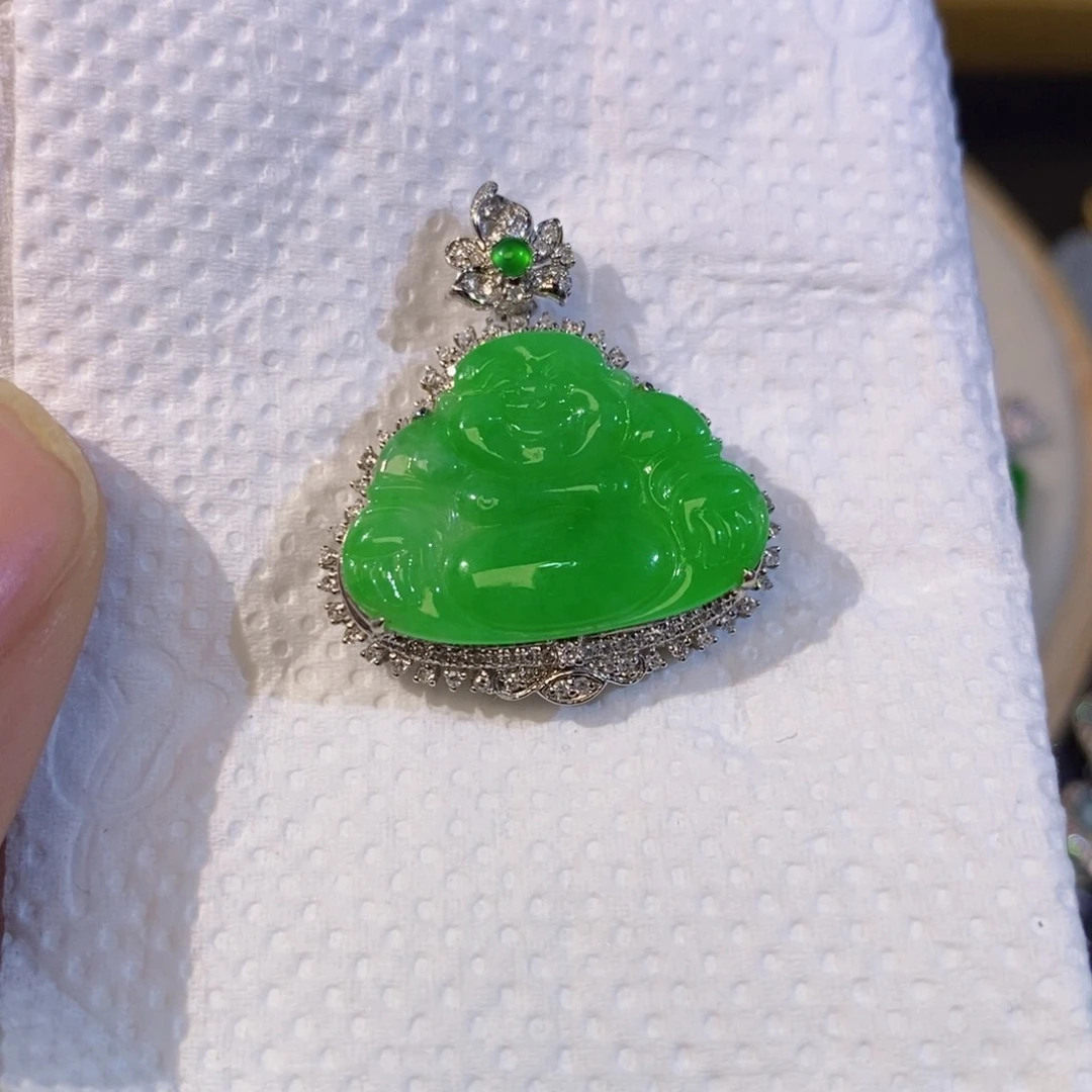 翡翠18K金镶嵌项链君*