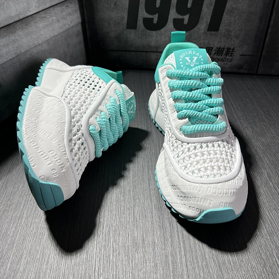 男鞋夏季网面透气百搭跑步运动休闲小白老爹潮鞋男款厚底增高