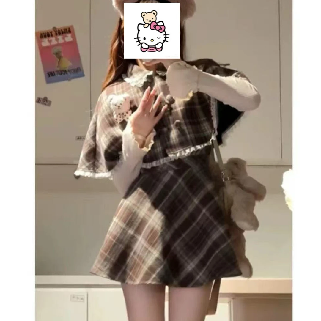 大码女装美拉德穿搭初秋两件套连衣裙2025新款胖MM遮肚子显瘦套装