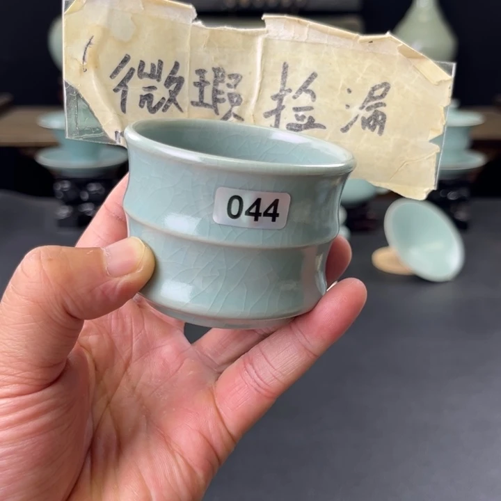 杯仿古釉汝官窑竹节杯044号微瑕捡漏