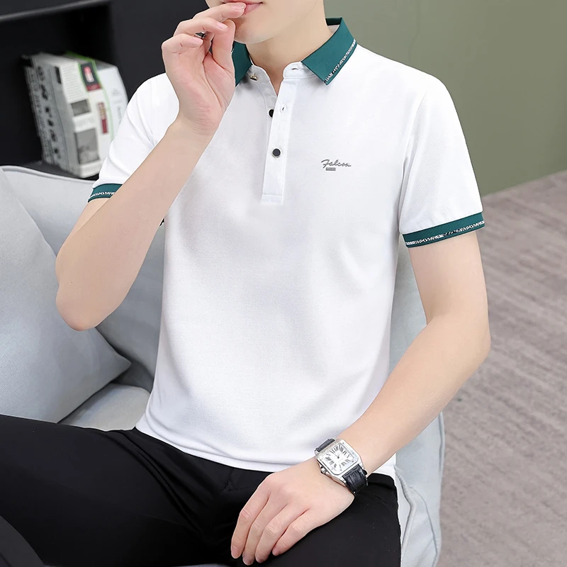 夏季男士透气薄款Polo衫潮流商务休闲翻领t恤纯色带领子青年上衣