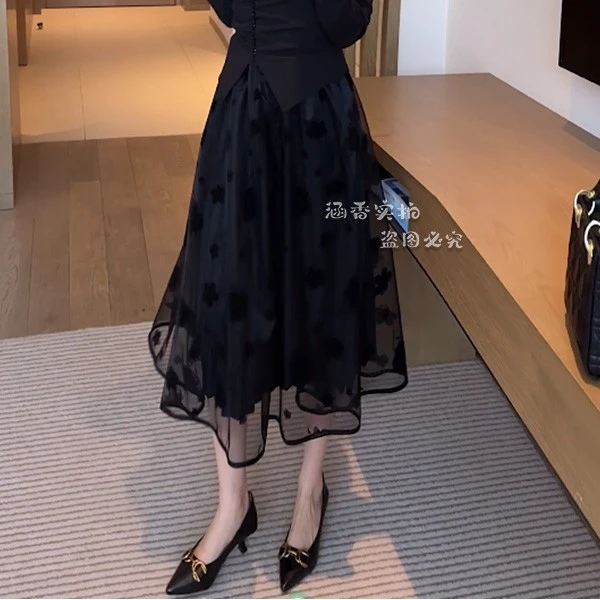 网纱裙显瘦女装半身裙高腰显瘦洋气时尚美拉德长款裙子