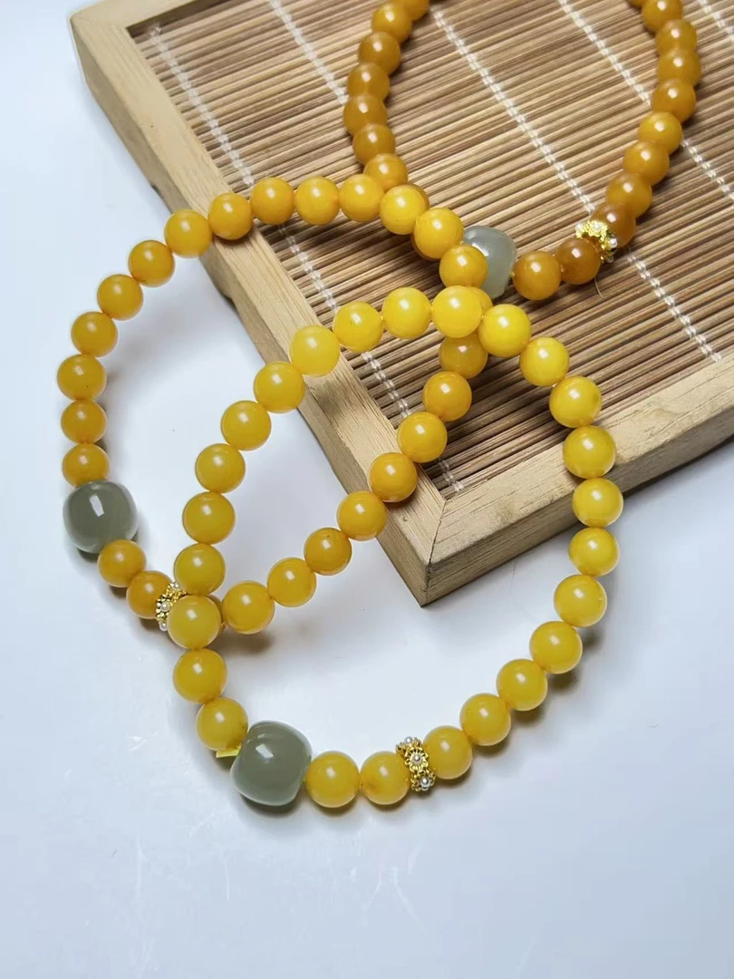 1188-单圈【蜜蜡＋和田玉】约6+手串（拍一发一.多样性发货）