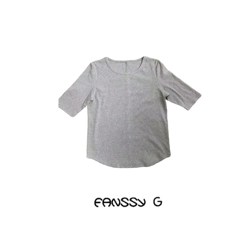 EANSSY G夏季新款小版百搭纯色中袖短袖圆领圆弧T恤NA2503C004