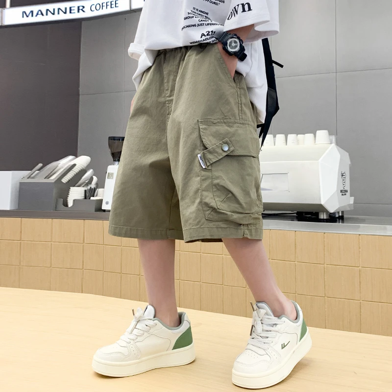 男童工装五分裤夏季薄款过膝2025中大童休闲韩版中裤儿童洋气短裤