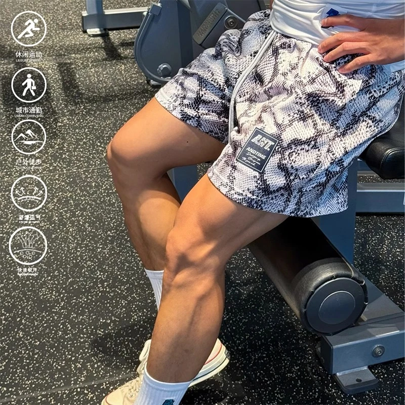 特大码300斤美式蟒蛇纹理运动速干短裤男士夏季冰丝透气五分裤子2