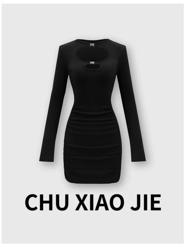 大码欧美辣妹长袖包臀连衣裙女装冬季新款修身显瘦气质内搭短裙子