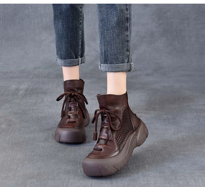春夏新款头层牛皮2025气质百搭手工擦色高帮凉靴通勤复古舒适女鞋