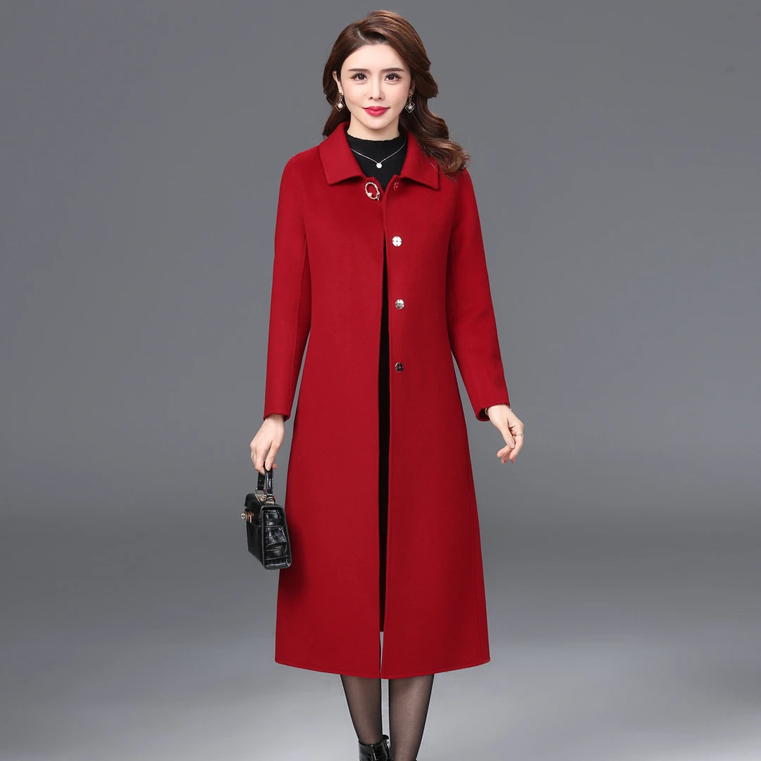 喜婆婆婚宴装冬季双面羊毛大衣女喜服高贵婚礼妈妈秋冬装外套礼服