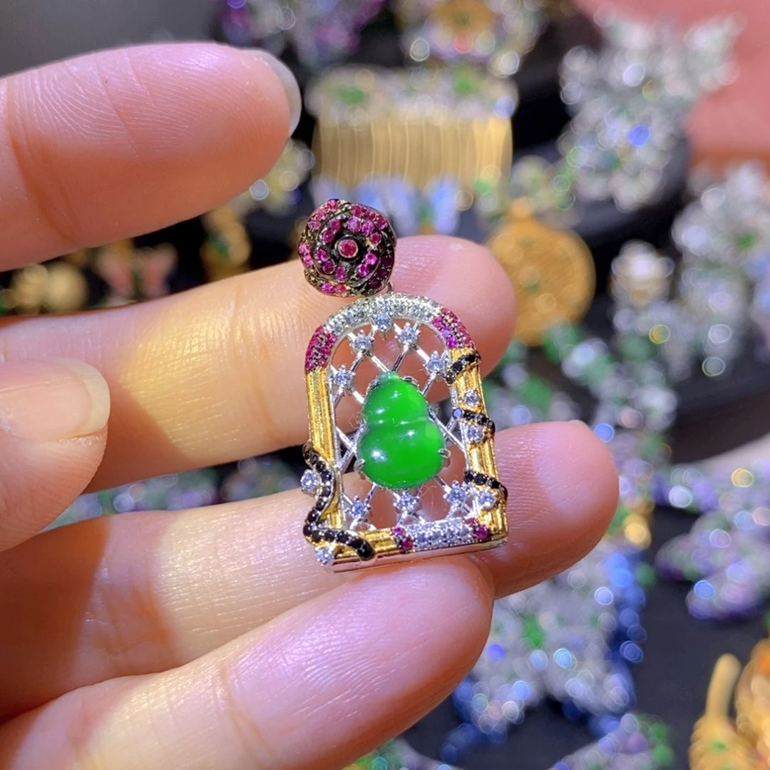 吊坠(不含链)银S925镶嵌翡翠