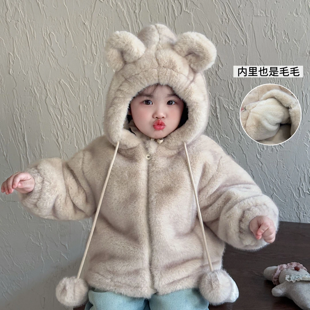 【鱼子酱】D25291WT连帽球球毛毛外套鱼子酱品牌儿童女童