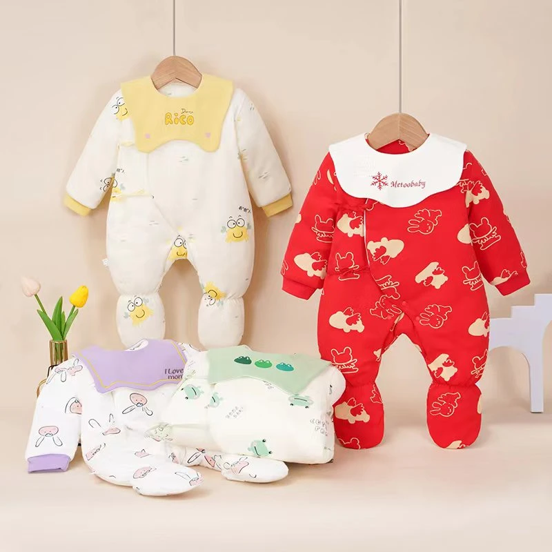 【加厚加厚包脚】 初生婴儿衣服连袜棉衣棉连体衣新生儿冬款蝴蝶衣