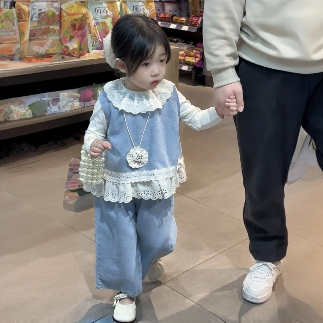 女童春季套装2025新款洋气时髦韩系穿搭牛仔春秋儿童女宝宝三件套