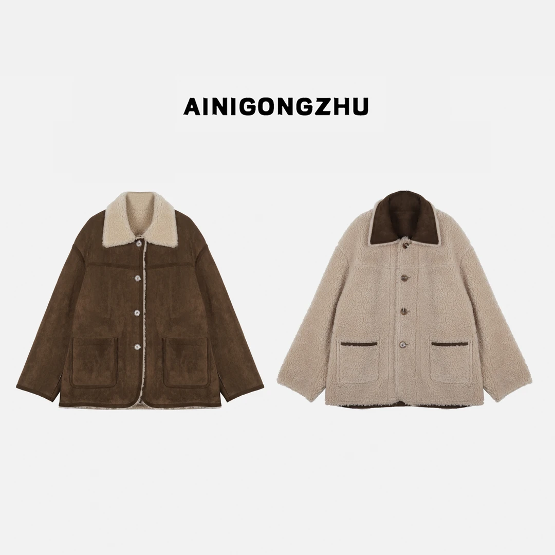 AINIGONGZHU/艾妮公主冬季新款双面穿中长款羊毛百搭外套K25301