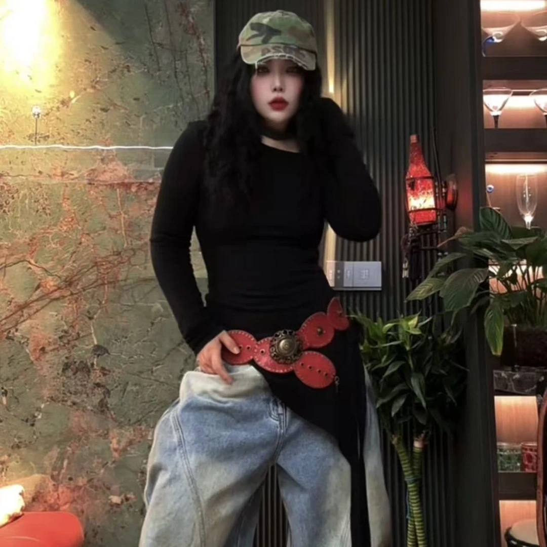 新款定制不规则露肩修身磨毛打底衫