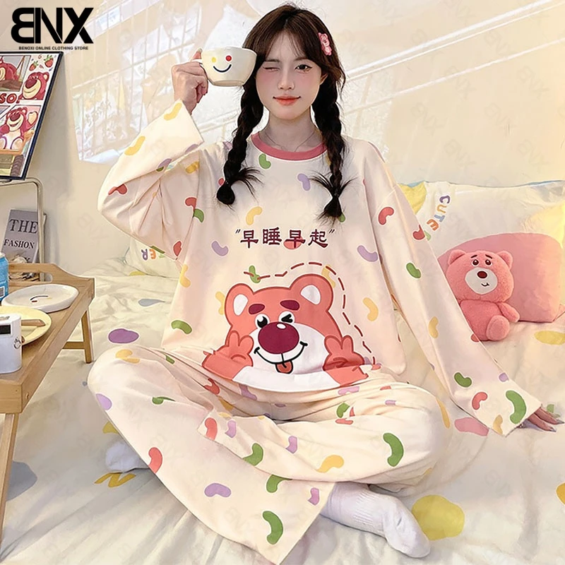 春秋季可外穿长袖长裤宽松套头舒适睡衣新款套装2025女休闲家居服