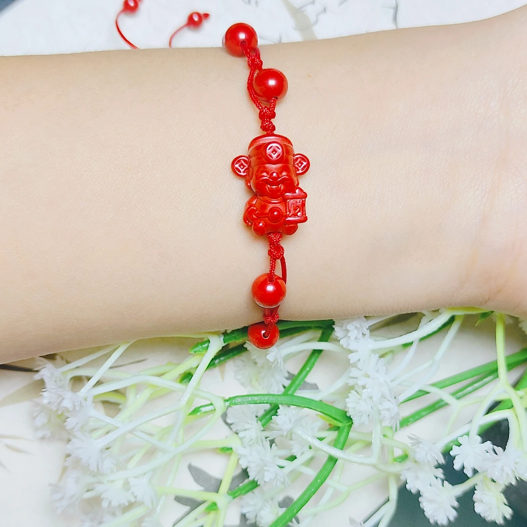含辰砂工艺品朱砂手链 小财神朱砂 小红绳手工编织