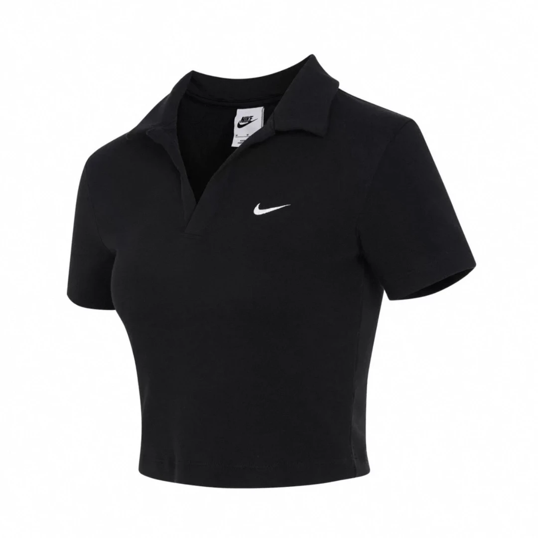 NIKE/耐克纯色黑色休闲翻领套头短款短袖DV7885010