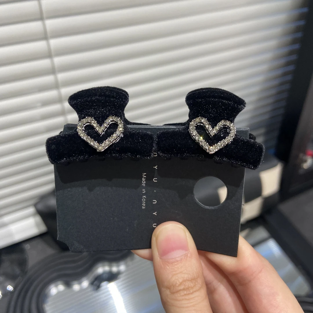 2个装～秋冬气质ab面爱心满钻高级植绒小抓夹百搭刘海小侧边夹A269