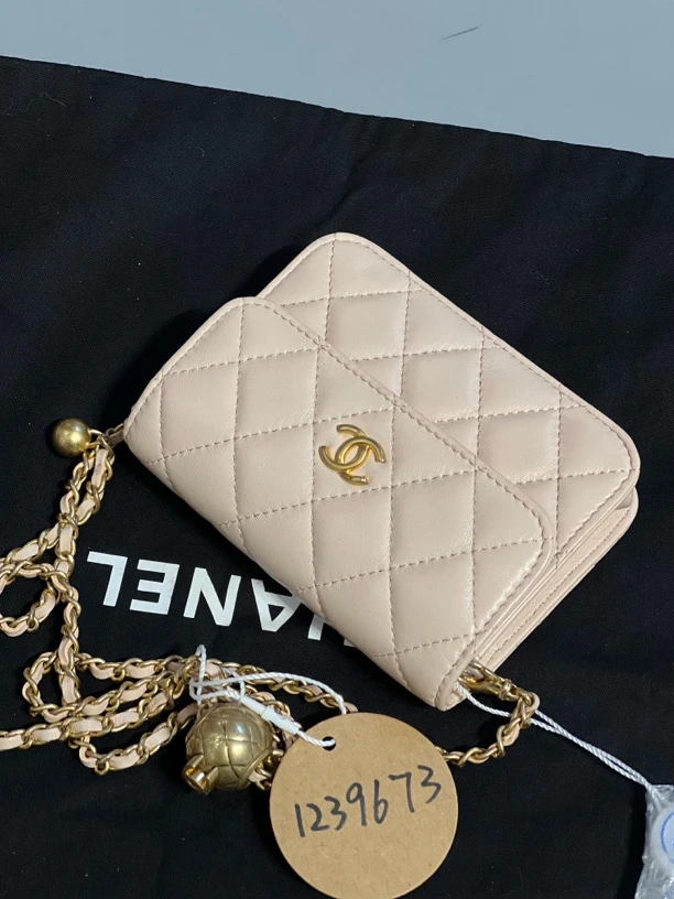 95新 Chanel/香奈儿 夏七中古/裸粉色金球mini单肩包/1239673