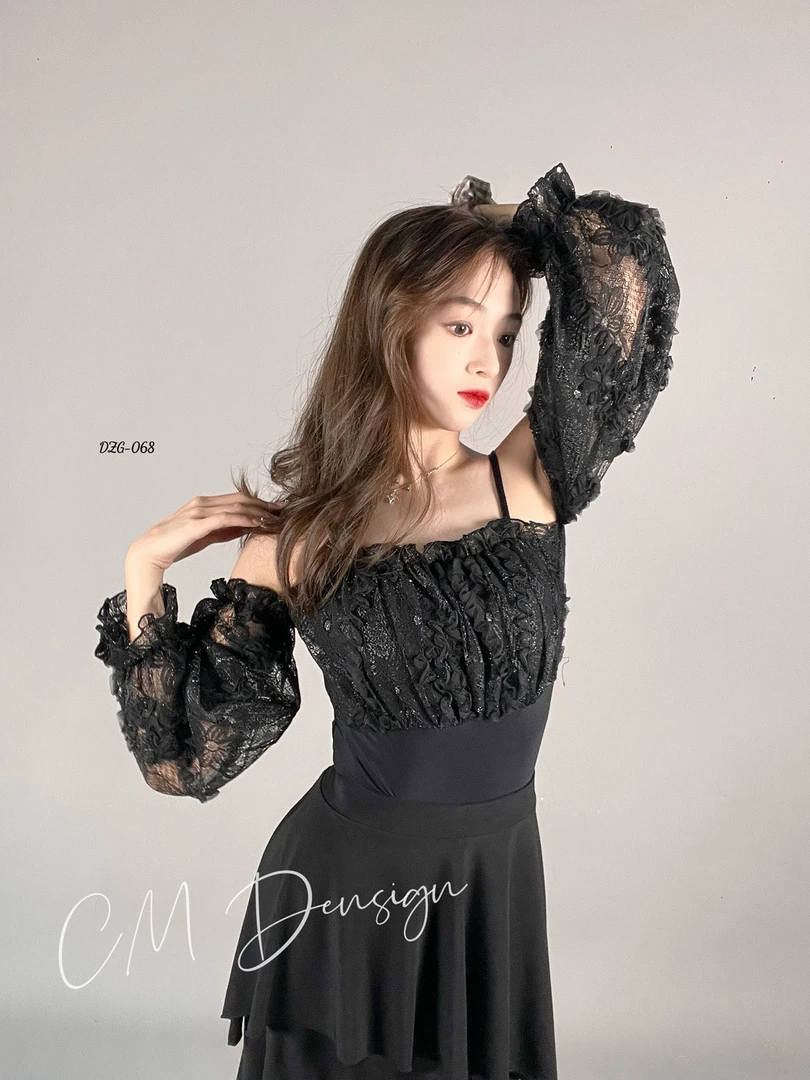 CM舞服仲夏花海吊带重工蕾丝花摩登女士练习服上衣