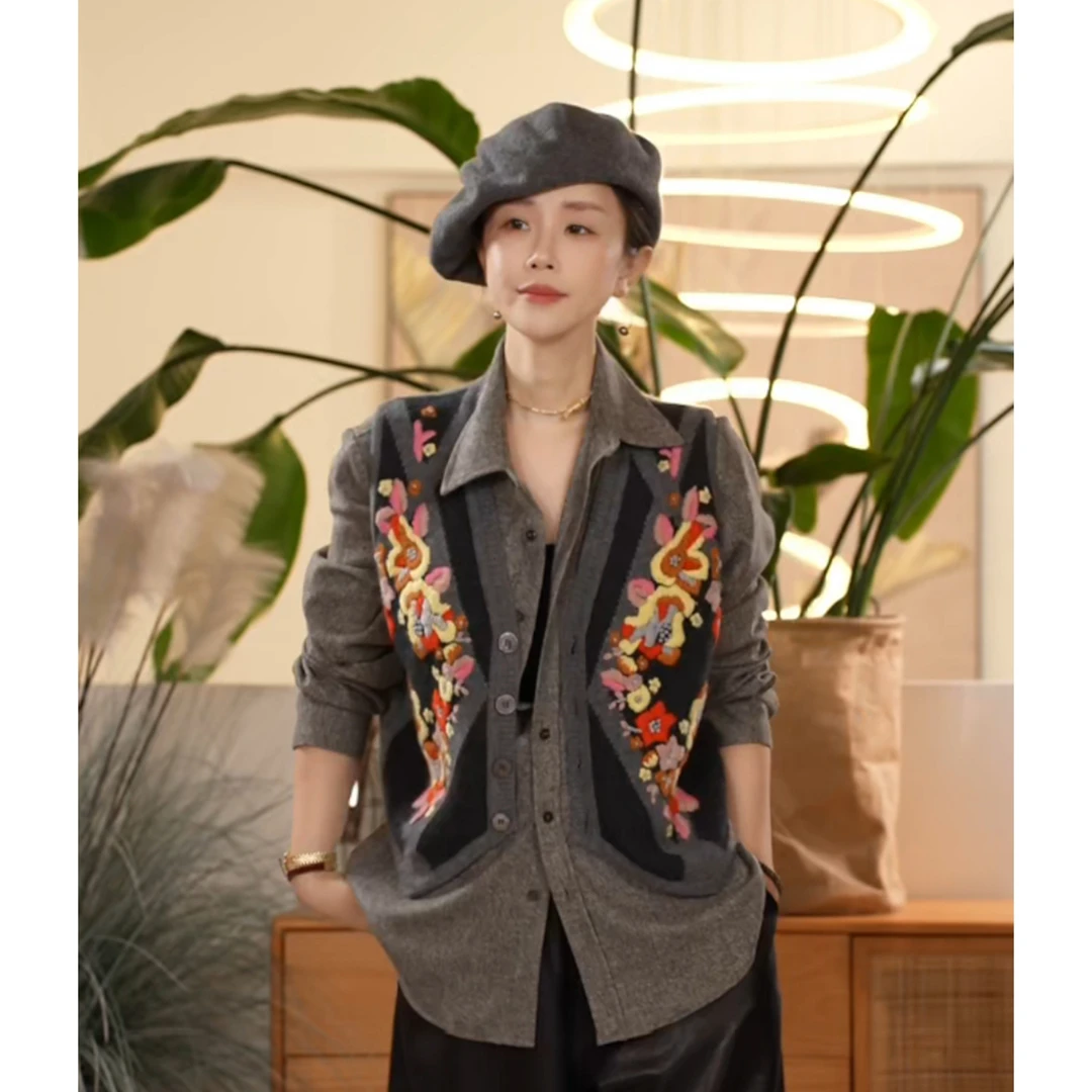 【叭哒不惑】百花齐放 山羊绒法式慵懒提花刺绣手工绣背心女士马甲