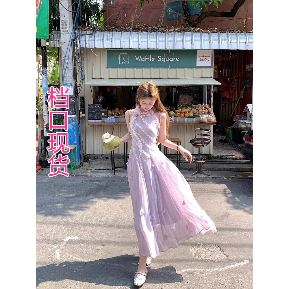 Acaine4/28 20:00 95折款鸢尾花颂 温柔气质立体花挂脖连衣裙