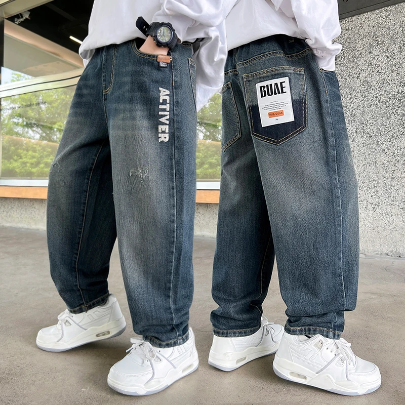 儿童牛仔裤男童春秋款2025新款网红直筒裤中大童男孩宽松休闲长裤