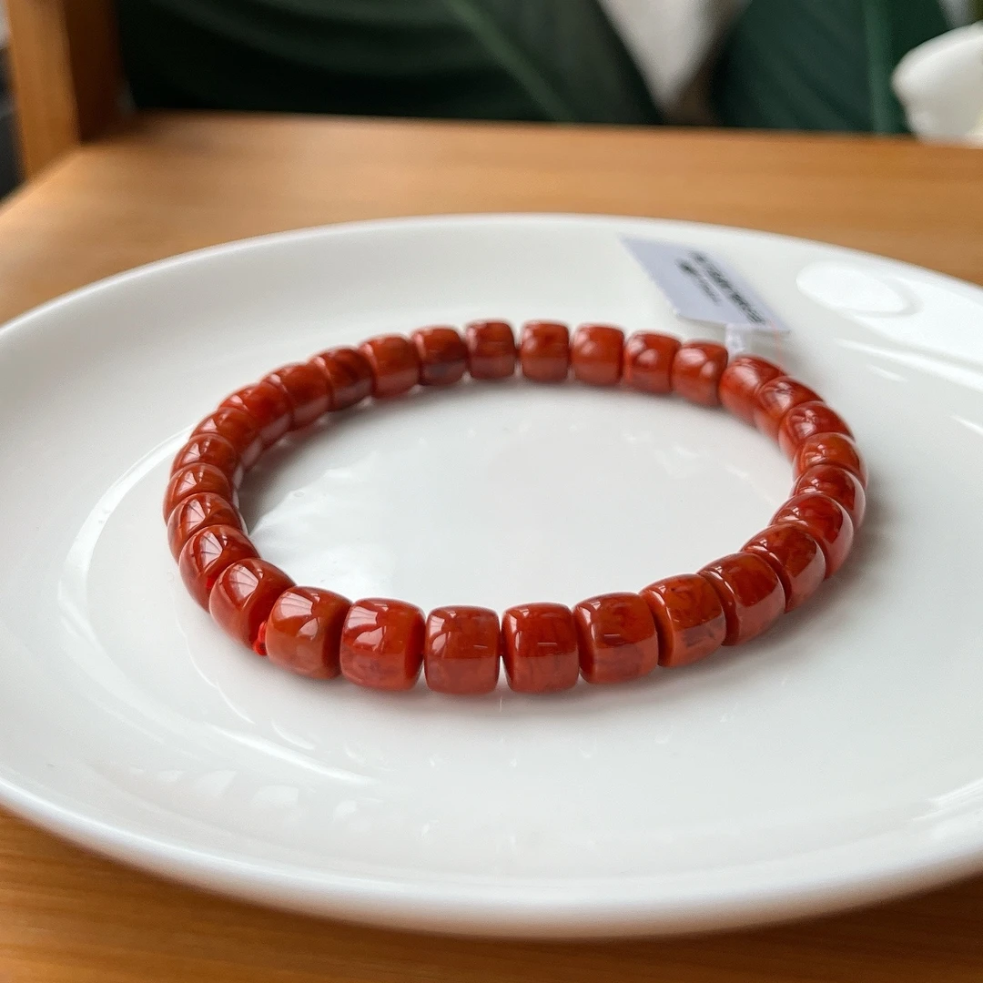 【郭老师】7.5mm+瓦西料火焰纹南红玛瑙精工直切单圈手串