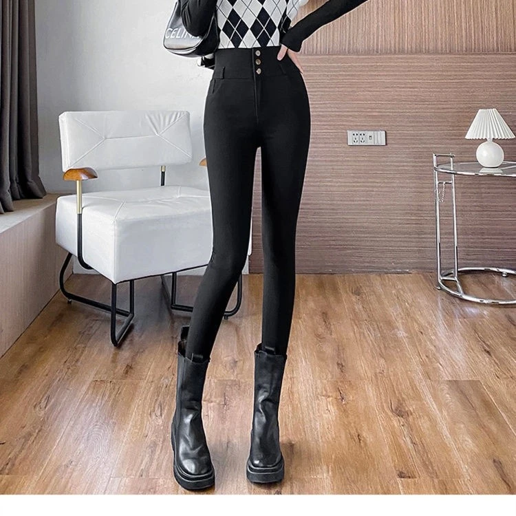 X1433弹力外穿春秋款女三扣子小脚魔术裤小黑裤ZL1-10