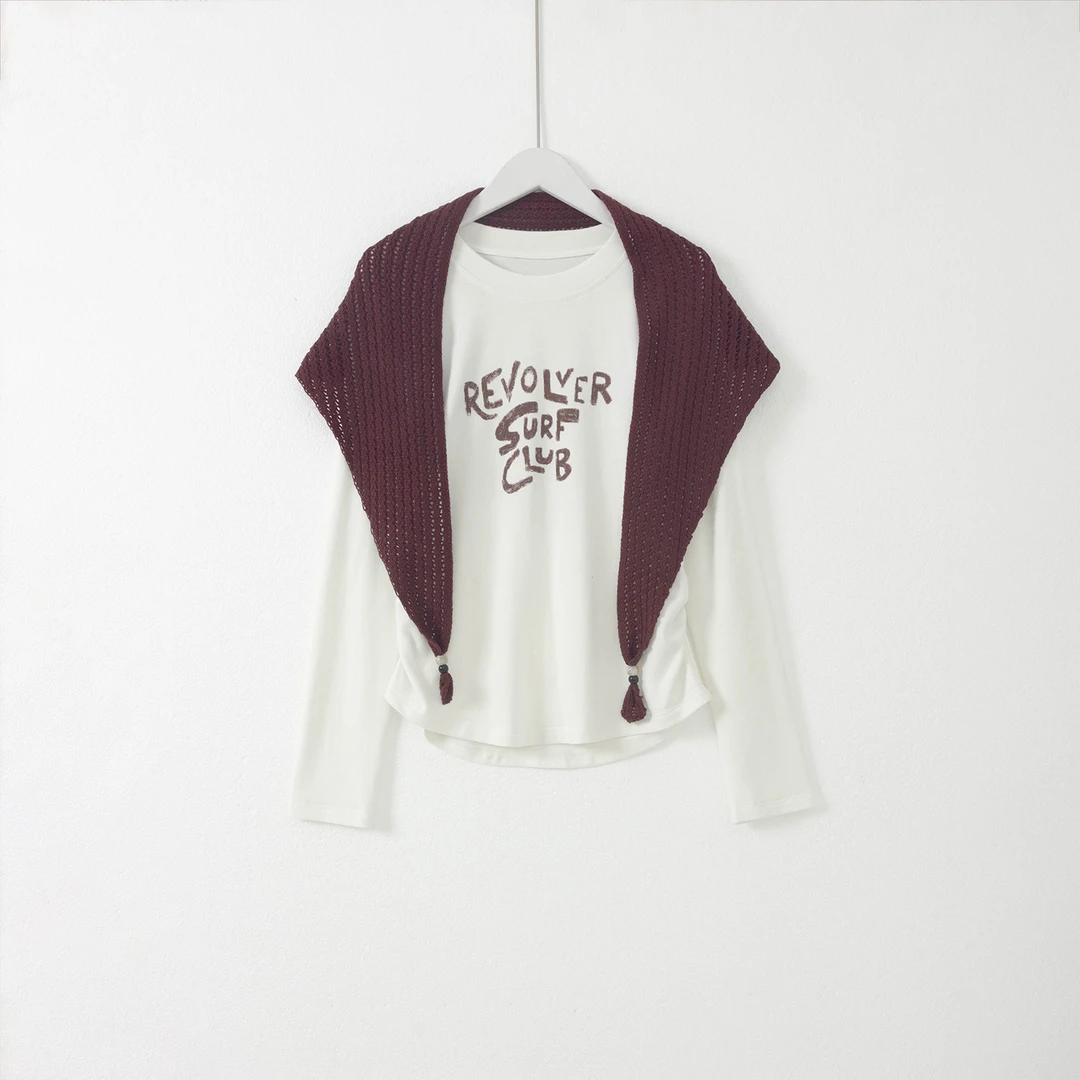 几里与麻 印花收腰配披肩长袖T恤 衣长58胸围92 2082344