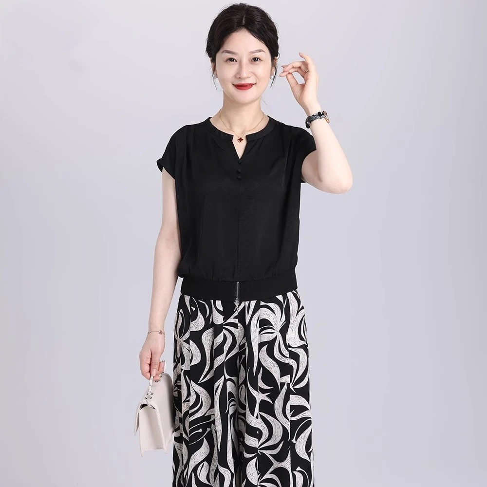 中年妈妈装气质洋气时尚夏季套装宽松显瘦减龄休闲轻奢潮流两件套