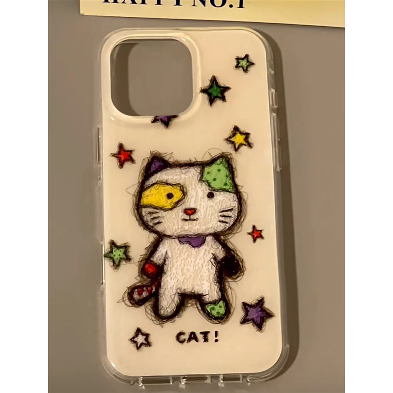 雅天立潦草星星小怪猫适用iPhone16promax手机壳华为vivo小米oppo