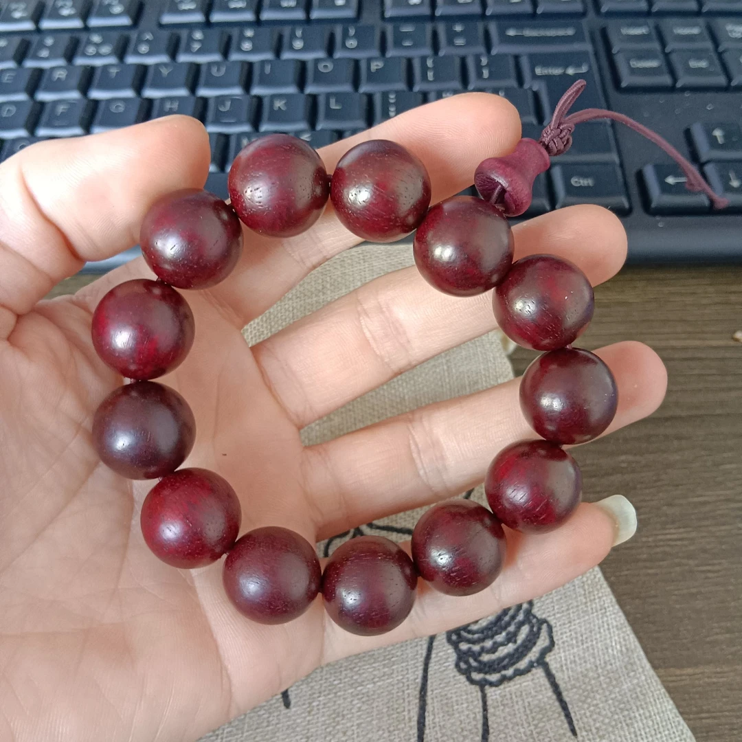A89酸枝木质手串老挝18mm手链红木念珠手持男女文玩佛珠盘珠单圈