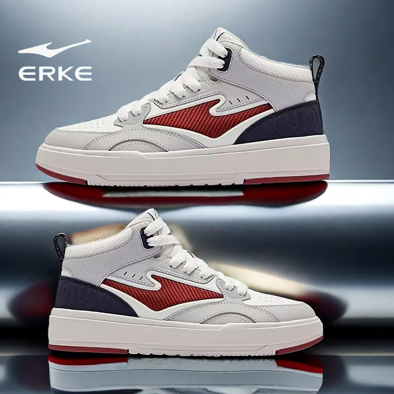 鸿星尔克男鞋2025冬季新款高帮潮鞋男士复古软底减震百搭休闲鞋子