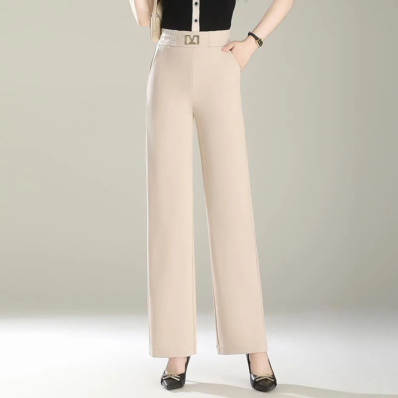 夏季薄款直筒裤女士宽松时尚高腰弹力垂感窄版阔腿裤百搭休闲裤子