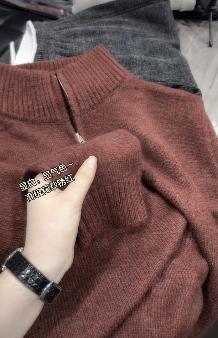 米蓝家名殿～显白~高级花纱锈红毛衣外套103