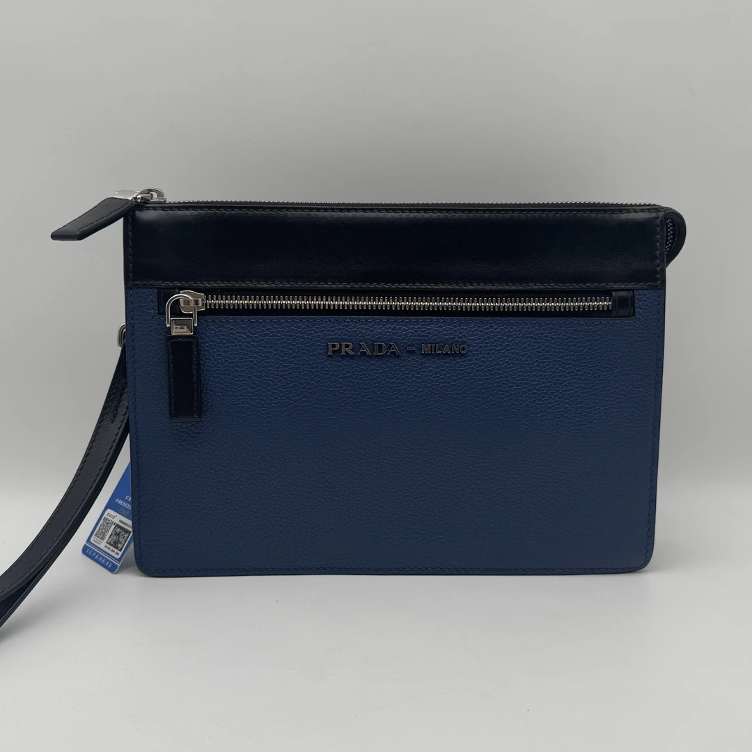 99新 Prada/普拉达 限量款拼色荔枝纹手拿洗漱包/2572