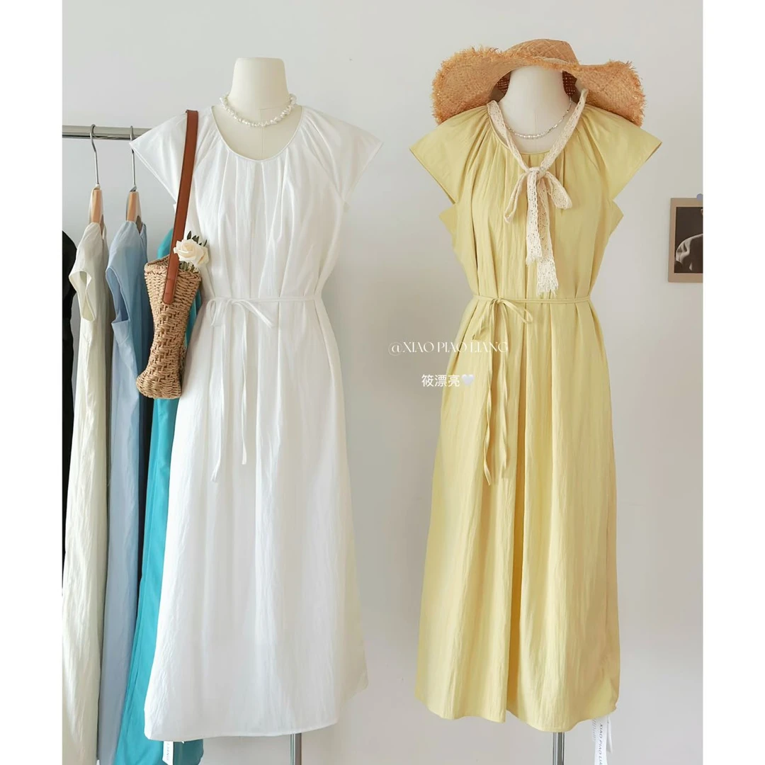 2025夏季法式新款通勤简约高级感慵懒风系带显瘦连衣裙2182#0.12