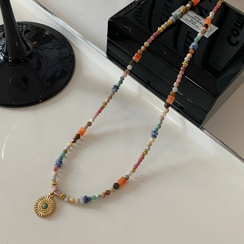 疯狂玛瑙项链蓝纹石红纹石天然非洲松界石吊坠锁骨链‌小众饰品女