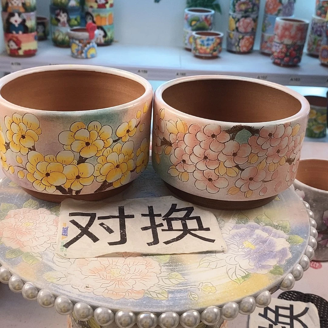 紫砂花盆爱****姐红陶手绘花盆
